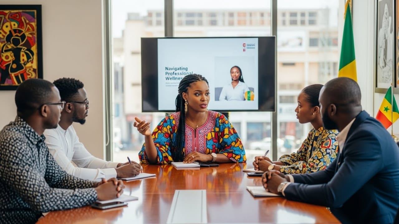 Réunion d’équipe sur le bien-être professionnel et la santé mentale en entreprise